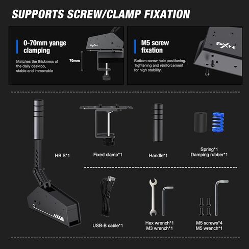 PXN HB S USB Handbrake for Sim Racing, PC Racing Handbrake | Alloy Build, 16-Bit Linear Sensor, Adjustable Force & Stroke, Spring & Damping, Desk Clamp – for Windows PC in Saudi Arabia