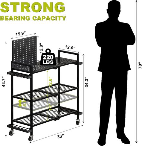 Fishing Rod Holders for Garage, Fishing Rod Stand with Wheels and Pegboard, 3-Tier Pole Storage Rack with 8 Hooks and 12 Rod Slots, Ideal for Tackle, Backpacks, and Gear in Saudi Arabia