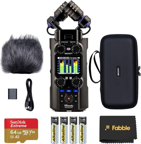 Zoom H5studio Handy Recorder Bundle with Official Accessory Pack, 32-Bit Float Recording, Detachable XY Microphone, 64GB microSDHC Card, Batteries, and Cleaning Cloth in Saudi Arabia