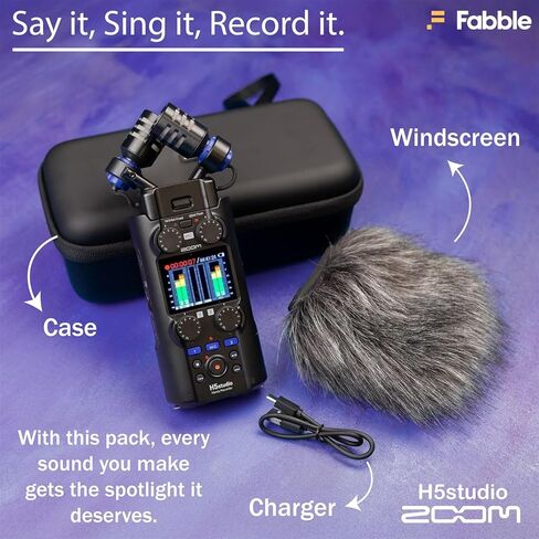 Zoom H5studio Handy Recorder Bundle with Official Accessory Pack, 32-Bit Float Recording, Detachable XY Microphone, 64GB microSDHC Card, Batteries, and Cleaning Cloth in Saudi Arabia