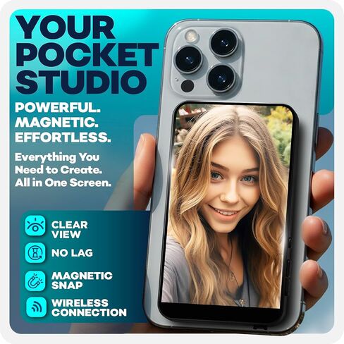 شاشة مراقبة سيلفي لأجهزة iPhone وAndroid - شاشات تسجيل فيديو لاسلكية مغناطيسية للكاميرا الخلفية، وشاشات خارجية عاكسة بدقة 4K، وملحقات الهاتف الخليوي لمنشئ المحتوى مع جهاز تحكم عن بعد يعمل بالبلوتوث in Kuwait