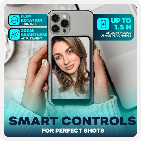 شاشة مراقبة سيلفي لأجهزة iPhone وAndroid - شاشات تسجيل فيديو لاسلكية مغناطيسية للكاميرا الخلفية، وشاشات خارجية عاكسة بدقة 4K، وملحقات الهاتف الخليوي لمنشئ المحتوى مع جهاز تحكم عن بعد يعمل بالبلوتوث in Kuwait
