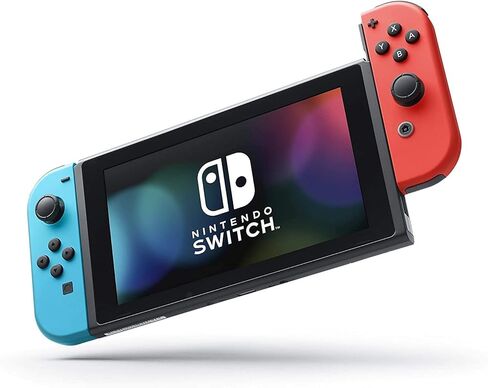 أحدث نينتندو سويتش مع Joy-Con باللون الأزرق النيون والأحمر النيون + لعبة ماريو كارت 8 الفاخرة، شاشة LCD تعمل باللمس 6.2 بوصة، 802.11AC WiFi، بلوتوث 4.1 - أحمر وأزرق + AllyFlex 128GB Micro SD (متجدد) in Kuwait