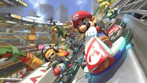 أحدث نينتندو سويتش مع Joy-Con باللون الأزرق النيون والأحمر النيون + لعبة ماريو كارت 8 الفاخرة، شاشة LCD تعمل باللمس 6.2 بوصة، 802.11AC WiFi، بلوتوث 4.1 - أحمر وأزرق + AllyFlex 128GB Micro SD (متجدد) in Kuwait