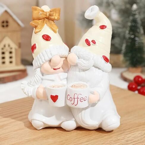 Cute Coffee Gnomes Figure Decorations Coffee Gifts Swedish Christmas Statue Decorations Home Kitchen Decor (White) in Saudi Arabia
