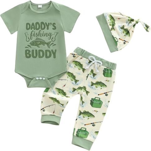 GOOCHEER Newborn Baby Boy Clothes Fishing Short Sleeve Romper Shirt Tops Pants Hat Summer Spring Outfits Set in Saudi Arabia