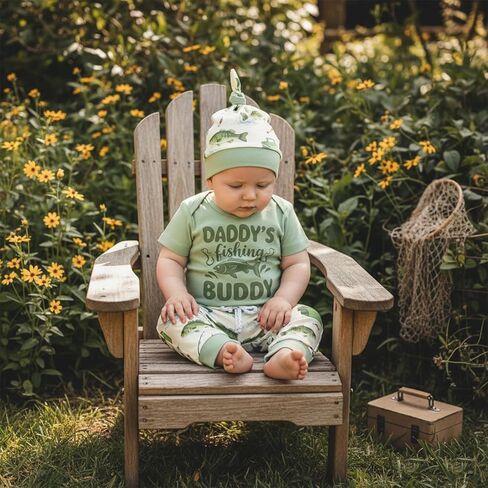 GOOCHEER Newborn Baby Boy Clothes Fishing Short Sleeve Romper Shirt Tops Pants Hat Summer Spring Outfits Set in Saudi Arabia