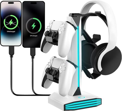 حامل وحدة تحكم الألعاب العالمية، حامل سماعة رأس بإضاءة RGB متعدد الألوان لجهاز PS5، وXbox، ومنظم مكتب التبديل in Kuwait