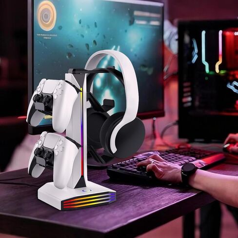 حامل وحدة تحكم الألعاب العالمية، حامل سماعة رأس بإضاءة RGB متعدد الألوان لجهاز PS5، وXbox، ومنظم مكتب التبديل in Kuwait