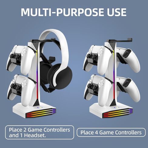 حامل وحدة تحكم الألعاب العالمية، حامل سماعة رأس بإضاءة RGB متعدد الألوان لجهاز PS5، وXbox، ومنظم مكتب التبديل in Kuwait
