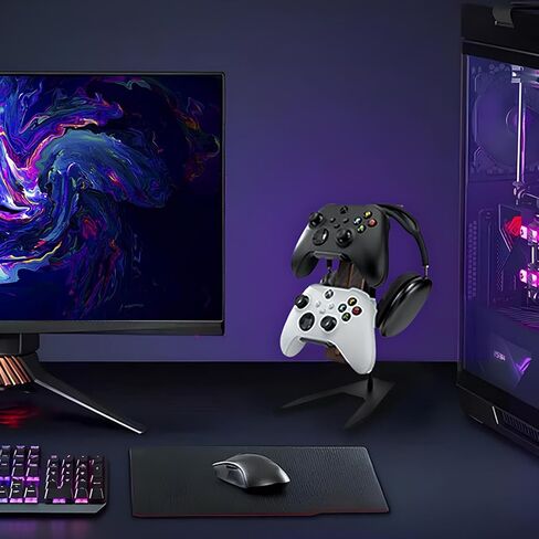 Controller Stand and Headphone Stand, Creative Wooden Controller Holder for Game Room Décor, Controller Stand for Desk, Fit Xbox, PS4, PS5 in Saudi Arabia