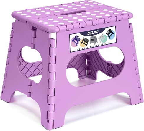 Delxo Folding Step Stool, 13 inch Non-Slip Foldable Stools Up to 300 LBS, Step Stool with Handle, Lightweight for Kitchen, Bathroom, Bedroom, Garden, Black, 1PC in Saudi Arabia