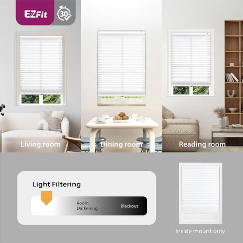 DEZ FURNISHINGS EZ Fit No Tools No Drill Cordless 1 بوصة ظل مطوي مرشح للضوء، 26.25 بوصة عرض × 48 بوصة ارتفاع، أبيض in Kuwait