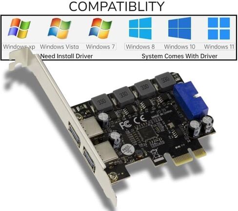ODYPC PCIe USB 3.0 2 منافذ 5 جيجابت في الثانية A+ محول USB داخلي بطاقة توسيع سريعة مع موصل 19 نقطة واجهة ذاتية الطاقة لأجهزة الكمبيوتر المكتبية التي تعمل بنظام Windows NEC720201 in Kuwait