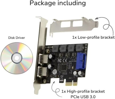 ODYPC PCIe USB 3.0 2 منافذ 5 جيجابت في الثانية A+ محول USB داخلي بطاقة توسيع سريعة مع موصل 19 نقطة واجهة ذاتية الطاقة لأجهزة الكمبيوتر المكتبية التي تعمل بنظام Windows NEC720201 in Kuwait