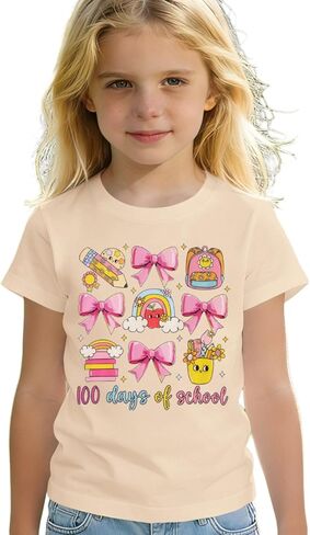Ritatte Kids Girls 100 Days of School Shirt for Toddler Cute Bow Graphic T-Shirt 100th Day Funny Short Sleeve Tees Tops 3-9T in Kuwait