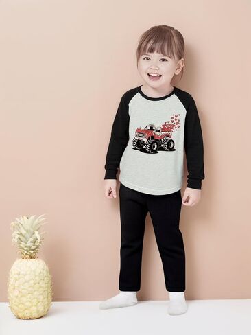 Kids Valentines Day Shirt Girls Boys Valentine's Heart Monster Truck Toddler Raglan Tees Graphic Long Sleeve 2-7T in Kuwait
