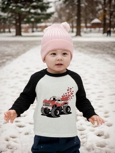 Kids Valentines Day Shirt Girls Boys Valentine's Heart Monster Truck Toddler Raglan Tees Graphic Long Sleeve 2-7T in Kuwait