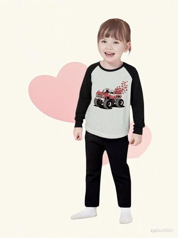 Kids Valentines Day Shirt Girls Boys Valentine's Heart Monster Truck Toddler Raglan Tees Graphic Long Sleeve 2-7T in Kuwait