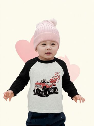 Kids Valentines Day Shirt Girls Boys Valentine's Heart Monster Truck Toddler Raglan Tees Graphic Long Sleeve 2-7T in Kuwait