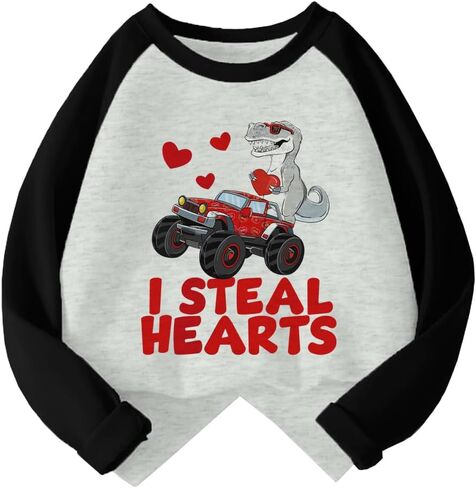 Kids Valentines Day Shirt Girls Boys Valentine's Heart Monster Truck Toddler Raglan Tees Graphic Long Sleeve 2-7T in Saudi Arabia