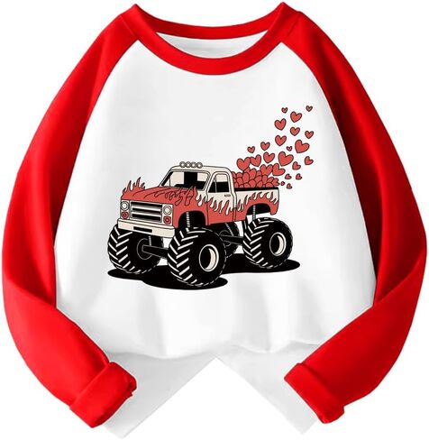Kids Valentines Day Shirt Girls Boys Valentine's Heart Monster Truck Toddler Raglan Tees Graphic Long Sleeve 2-7T in Kuwait