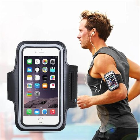 Stretchable Cell Phone Armband – Running Arm Band with Key Holder, Reflective Strip & Touch Screen Cover – Compatible with iPhone 17/16/15/14/13/12/11/XR up to 7.1 inch – Black in Saudi Arabia