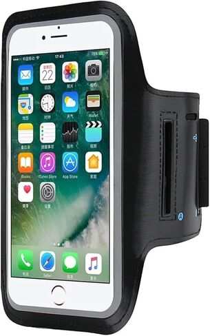 Stretchable Cell Phone Armband – Running Arm Band with Key Holder, Reflective Strip & Touch Screen Cover – Compatible with iPhone 17/16/15/14/13/12/11/XR up to 7.1 inch – Black in Saudi Arabia