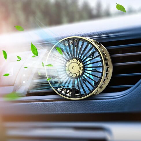 مروحة صغيرة صغيرة للسيارة USB من Riloer، مراوح محرك مزدوجة، شفرات مروحة مزدوجة الطبقة، 3 زجاج أمامي قابل للتعديل مع الإضاءة المحيطة، محرك بدون فرشاة ذهبي in Kuwait