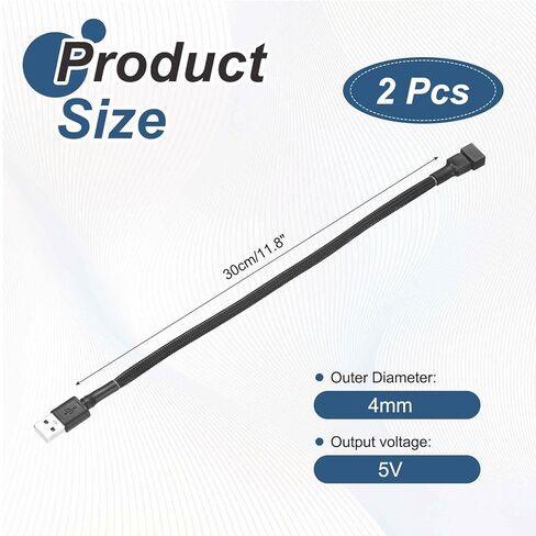 MECCANIXITY 2 قطعة كابل محول وحدة تحكم مروحة USB، USB إلى 4Pin 5V كابل محول طاقة التبريد 11.8 بوصة لجهاز التحكم في سرعة مروحة الكمبيوتر PWM in Kuwait