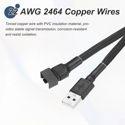MECCANIXITY 2 قطعة كابل محول وحدة تحكم مروحة USB، USB إلى 4Pin 5V كابل محول طاقة التبريد 11.8 بوصة لجهاز التحكم في سرعة مروحة الكمبيوتر PWM in Kuwait