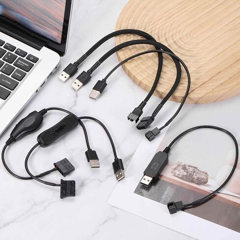 MECCANIXITY 2 قطعة كابل محول وحدة تحكم مروحة USB، USB إلى 4Pin 5V كابل محول طاقة التبريد 11.8 بوصة لجهاز التحكم في سرعة مروحة الكمبيوتر PWM in Kuwait