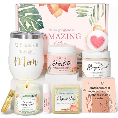 New Mom Gifts for Women, 7pcs Pregnancy Gifts for Expecting Mom, Mother to be After Birth, First Time Care Package After Baby, Congrats on Postpartum Present with 16 oz Mama Glass Cup in Saudi Arabia