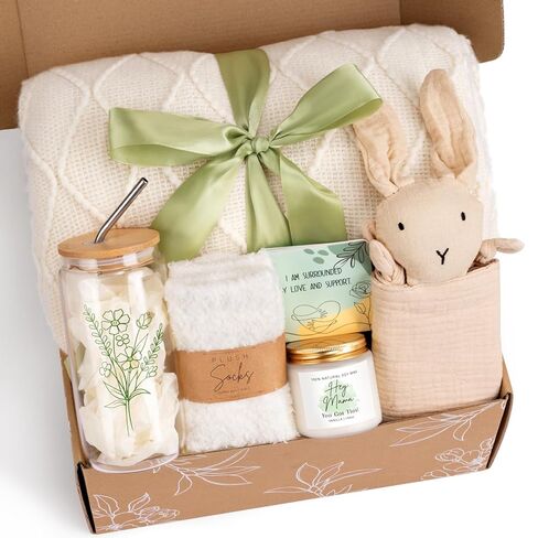 New Mom Gifts, New Mom Care Package After Baby, Baby Shower Gifts for Mom to Be, Pregnancy Gifts for Expecting Mother, Unique 16OZ Mama Glass Cup Knitted Blanket Gift Baskets for Women (Green) in Saudi Arabia