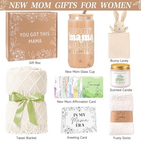 New Mom Gifts, New Mom Care Package After Baby, Baby Shower Gifts for Mom to Be, Pregnancy Gifts for Expecting Mother, Unique 16OZ Mama Glass Cup Knitted Blanket Gift Baskets for Women (Green) in Saudi Arabia