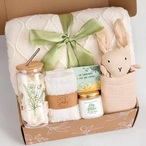 New Mom Gifts, New Mom Care Package After Baby, Baby Shower Gifts for Mom to Be, Pregnancy Gifts for Expecting Mother, Unique 16OZ Mama Glass Cup Knitted Blanket Gift Baskets for Women (Green) in Saudi Arabia