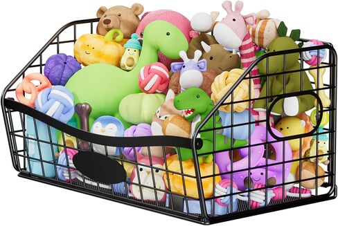 Dog Toy Basket - Durable Chew-Proof Dog Toy Storage Bin with Handles | Foldable Portable Metal Basket Organizer for Pet Toy Holder in Saudi Arabia