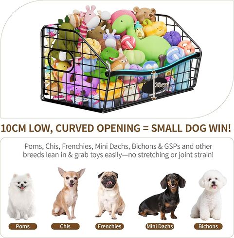 Dog Toy Basket - Durable Chew-Proof Dog Toy Storage Bin with Handles | Foldable Portable Metal Basket Organizer for Pet Toy Holder in Saudi Arabia