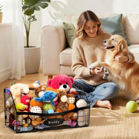 Dog Toy Basket - Durable Chew-Proof Dog Toy Storage Bin with Handles | Foldable Portable Metal Basket Organizer for Pet Toy Holder in Saudi Arabia