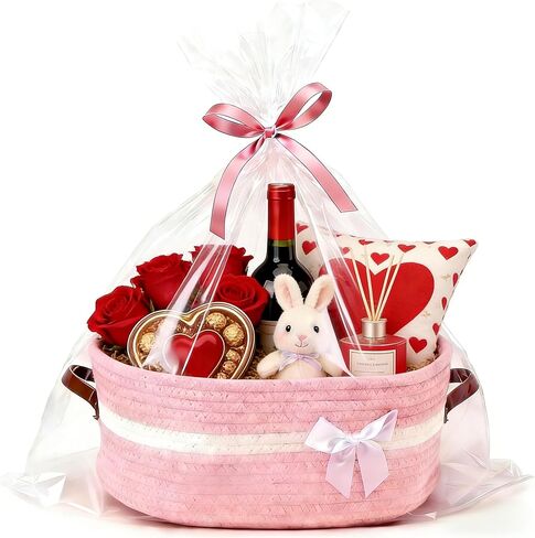 Large Gift Baskets Empty with Handles, 14"x 10"x 5.5" Cotton Rope Storage Basket Storage for Gifts Clothes Baby Diaper Pet Toys (White) in Saudi Arabia