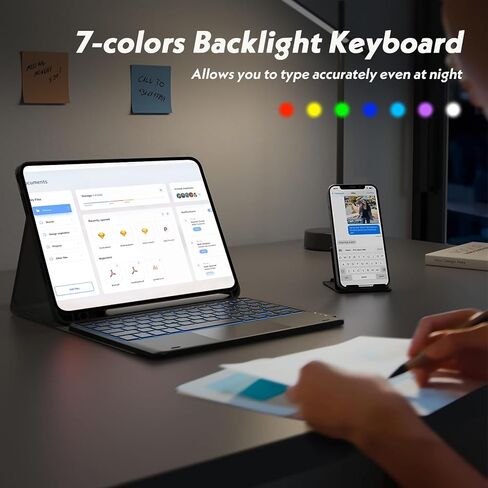 Touchpad Keyboard Case for 2025 Lenovo Idea Tab Plus 12.1 Inch/Tab K12, Ultra-Thin Leather Stand Cover with 7-Color Backlit Wireless Keyboard for Idea Tab Plus/Tab K12 (TB361FU/TB361ZU), Black in Saudi Arabia