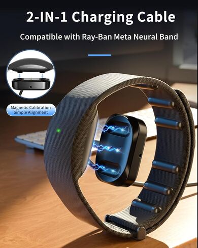 Magnetic Charger for Ray-Ban Meta Neural Band, 2-in-1 Magnetic Charging Cable, Compatible with Meta Ray-Ban Display Smart Glasses 2025, Fast Charging, Brass Alloy Pins, USB-C Safe Charger in Saudi Arabia