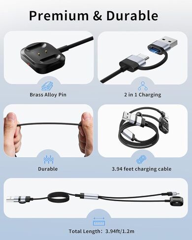 Magnetic Charger for Ray-Ban Meta Neural Band, 2-in-1 Magnetic Charging Cable, Compatible with Meta Ray-Ban Display Smart Glasses 2025, Fast Charging, Brass Alloy Pins, USB-C Safe Charger in Saudi Arabia