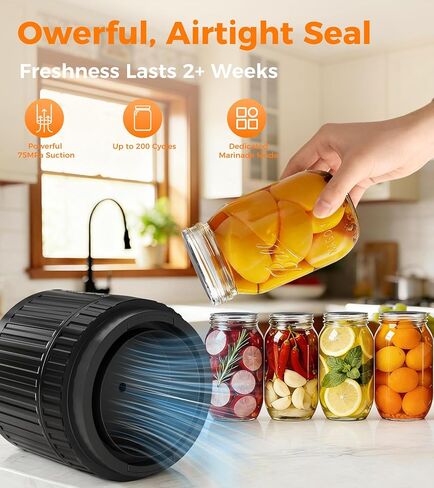 Electric Mason Jar Vacuum Sealer Kit - 2 Modes for Vacuum and Fast Marinade, 10 Sealing Lids - Preserve Freshness Efficiently, Ideal for Canning Jams, Pickles, Dry Foods, Grains Storage in Saudi Arabia
