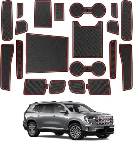 حصائر فتحة الباب لملحقات 2021-2026 Chevy Trailblazer (LS/LT/Activ/RS) - 19 قطعة حامل أكواب مضاد للانزلاق وبطانات وحدة التحكم المركزية وسجادات جيب الباب (زخرفة حمراء) in Kuwait