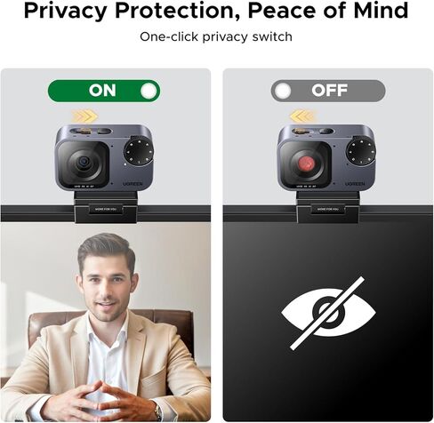 كاميرا ويب UGREEN FineCam 4K للكمبيوتر الشخصي مع 7 مرشحات تبديل، مستشعر 1/2 بوصة، تأطير تلقائي، وجه AE، ميكروفون AI لإلغاء الضوضاء، التحكم في الإيماءات، التركيز التلقائي PDAF للبث، المؤتمرات، التكبير، التبديل 2 in Kuwait