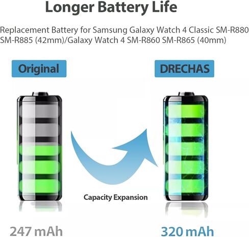 [320mAh] EB-BR880ABY Battery for Samsung Galaxy Watch 4 Classic SM-R880 SM-R885 (42mm)/Galaxy Watch 4 SM-R860 SM-R865 (40mm) with Repair Tool Kits in Kuwait