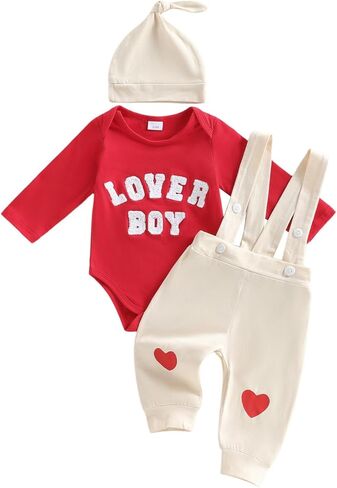 MERSARIPHY My First Valentines Baby Boy Outfit Lover Boy Embroidery Long Sleeve Romper Suspender Pants Newborn Clothes Set in Saudi Arabia