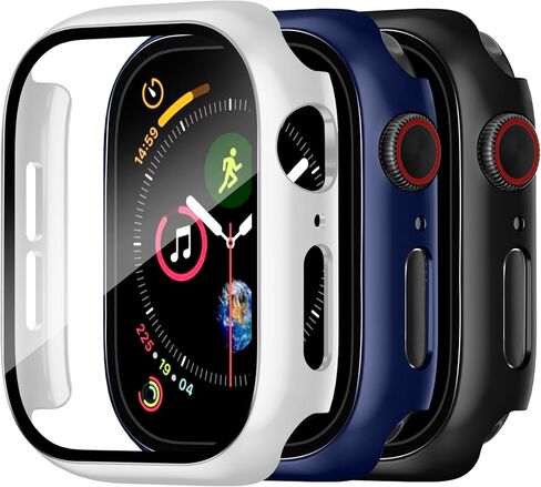 Charlam Compatible with Apple Watch Ultra Screen Protector 49mm iWatch Case, 3 Pack Full Protective Ultra-Thin Hard PC Bumper Scratch Resistant HD Protective Face Cover, Black/NavyBlue/White,49mm in Kuwait