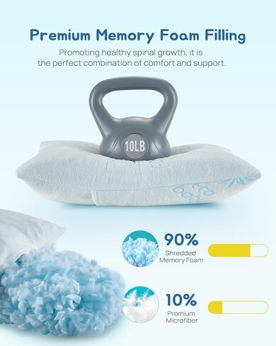 وسادة طفل صغير، وسادة صغيرة من إسفنج الذاكرة ممزق قابل للتعديل للأطفال الصغار بعمر سنتين فما فوق، مقاس صغير 33.02 سم × 45.72 سم للأطفال أثناء النوم أو القيلولة أو السفر، قابلة للغسل بدون كيس وسادة بسحاب، أزرق in Kuwait